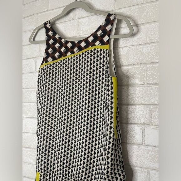 Corey Lynn Calter 100% Silk Drawstring Waist Tank Top Dress Geo Black and Neon - Picture 4 of 9
